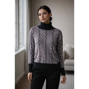 Mio Mio 3D Knit Turtleneck Sweater Textured Braided Minimalist Cozy Medium